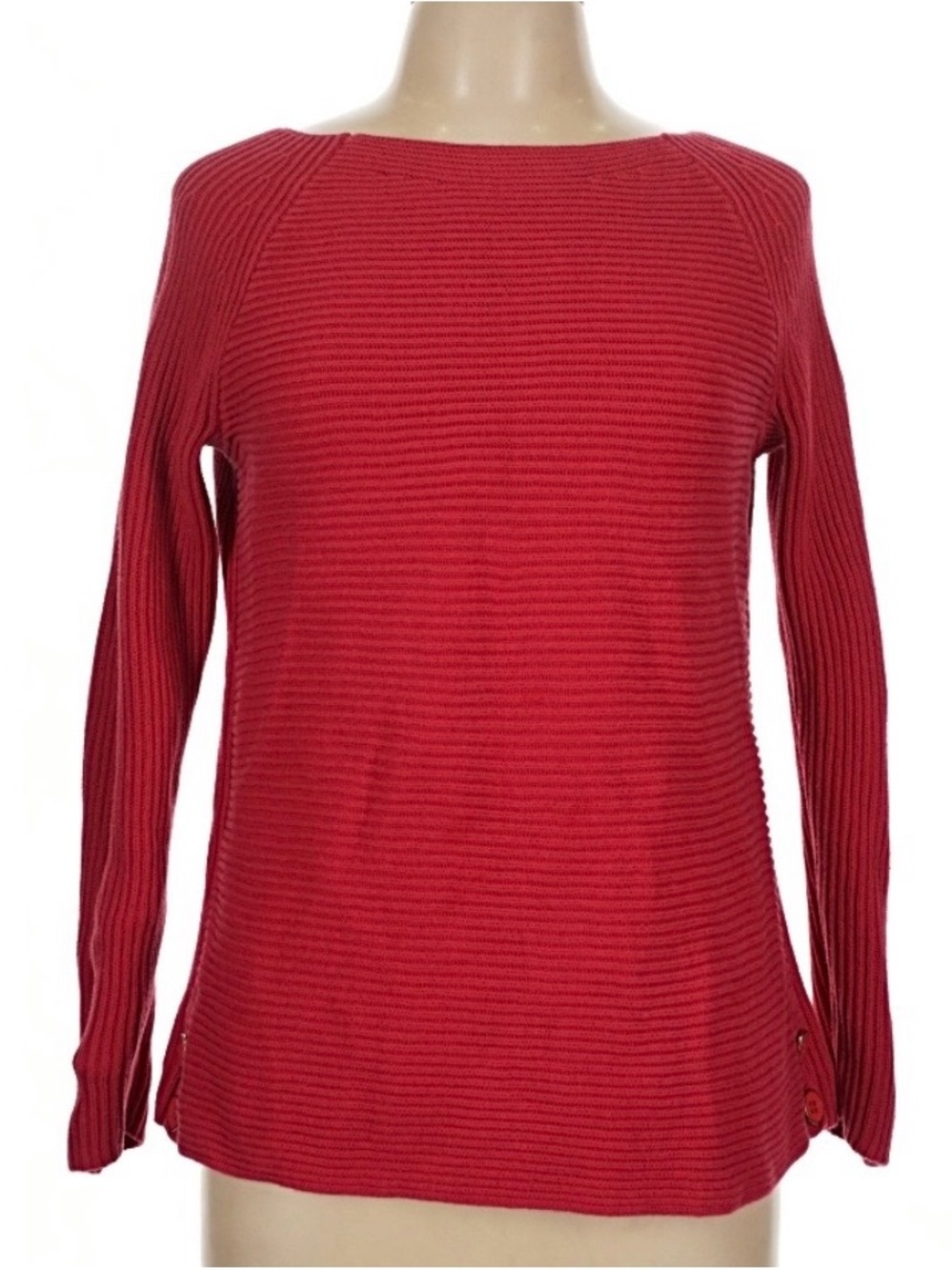 Talbots Red Ribbed Scoop-Neck Sweater Button Details
